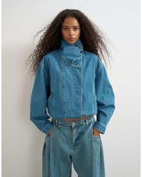 TOPSHOP - Denim Elastic Waistband Bomber Jacket - Lyst