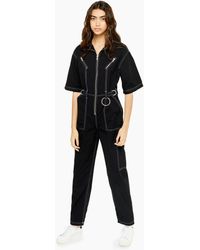 TOPSHOP Kurzärmeliger Overall mit Reißverschluss - Schwarz