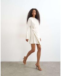 TOPSHOP - Long Sleeve High Neck Tuck Side Mini Dress - Lyst
