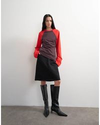 TOPSHOP - Colour Block Cinched Waist Long Sleeve Raglan T-Shirt - Lyst
