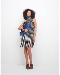TOPSHOP - Knitted Stripe Halterneck Longline Fringing Tunic - Lyst