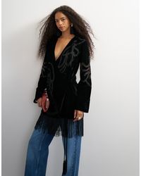 TOPSHOP - Premium Velvet Sheer Embroidered Detail Bed Jacket Mini Dress With Fringed Hem - Lyst