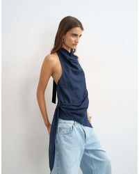 TOPSHOP - Linen Rich Cowl Tie Detail Top - Lyst