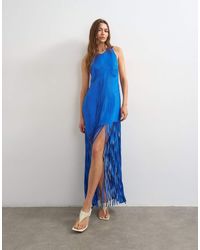 TOPSHOP - Premium Viscose Satin Handstitched Applique Bodice Fringed Maxi Dress - Lyst