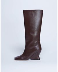 TOPSHOP - Selma Premium Leather Knee High Wedge Boot - Lyst