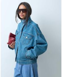 TOPSHOP - Denim Funnel Neck Elastic Hem Detail Jacket - Lyst