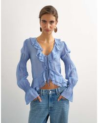 TOPSHOP - Ruffle Tie-front Long Sleeve Top - Lyst