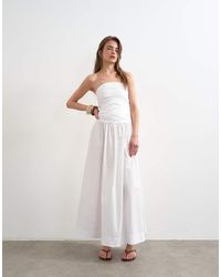 TOPSHOP - Poplin Ruched Bandeau Midi Dress - Lyst