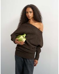TOPSHOP - Knitted Asymmetric Neck Fluffy Longline Draped Jumper With Wool - Lyst