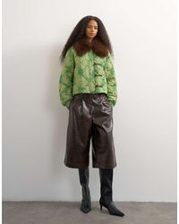 TOPSHOP - Printed Fur Collar Jacket - Lyst