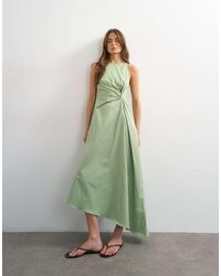 TOPSHOP - Cotton Twill Racer Neck Maxi Dress With Tuck Side Detail - Lyst