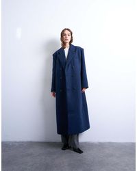 TOPSHOP - Oversized Double Breasted Mensy Overcoat With Wool - Lyst