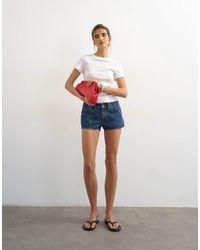 TOPSHOP - Denim Button Fly Knicker Shorts - Lyst