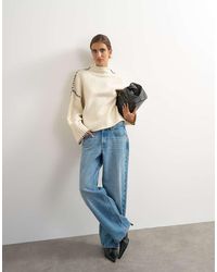 TOPSHOP - Knitted Roll Edge Blanket Stitch Jumper - Lyst