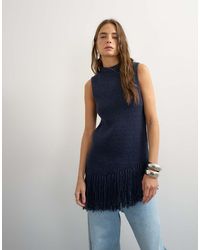 TOPSHOP - Knitted Asymmetrical Fringe Tunic - Lyst