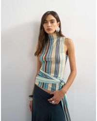 TOPSHOP - Striped High Neck Sleeveless Tank - Lyst