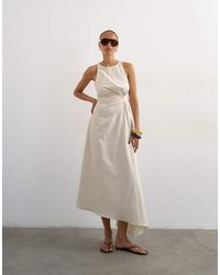 TOPSHOP - Cotton Poplin Tucked Side Racer Neck Maxi Dress - Lyst