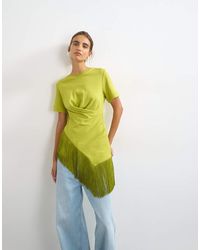 TOPSHOP - Fringed Wrap Front Tassel Hem Tee - Lyst