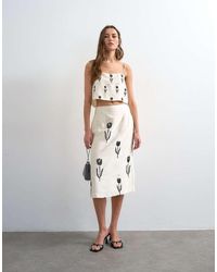 TOPSHOP - Placement Embroidery Satin Midi Skirt - Lyst