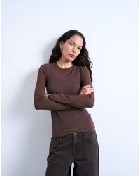 TOPSHOP - Premium Sheer Ribbed Double Layer Long Sleeve Top - Lyst