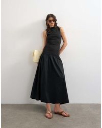 TOPSHOP - Drop Waist Poplin Mix Open Back Maxi Dress - Lyst