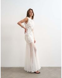 TOPSHOP - Premium Crochet Knit Full Skirted Dress - Lyst