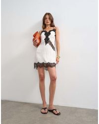 TOPSHOP - Lace Insert Mini Slip Dress With Open Back Cowl - Lyst