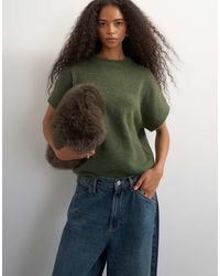 TOPSHOP - Knitted Fluffy Short Sleeve Top With Wool - Lyst