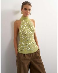 TOPSHOP - Knitted Halter Neck Sequin Top - Lyst