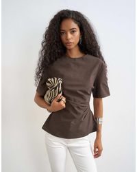 TOPSHOP - Structured Short Sleeve Ruched Side Top - Lyst