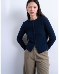 TOPSHOP - Knitted Covered Button Cardigan - Lyst