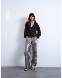 TOPSHOP - Faux Leather Metallic Cinch Trouser - Lyst