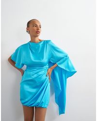 TOPSHOP - Satin Cape Sleeve Draped Mini Dress - Lyst
