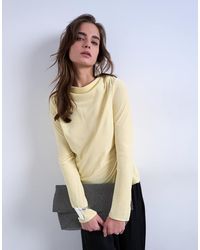 TOPSHOP - Long Sleeve Drape Neck Velvet Top - Lyst