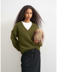 TOPSHOP - Knitted Deep V Neck Jumper With Wool - Lyst