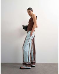 TOPSHOP - Linen Painted Stripe Straight Leg Trouser With Deep Cuff - Lyst