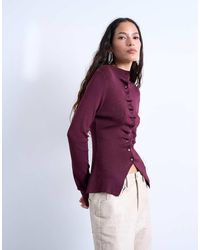 TOPSHOP - Knit Ruffled Button Front Long Sleeve Top - Lyst