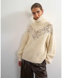 TOPSHOP - Knitted High Neck Ribbed Jumper Lace Detail - Lyst