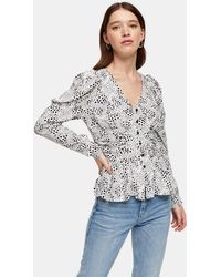 TOPSHOP Chemisier noir et blanc avec manches spectaculaires