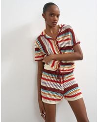 TOPSHOP - Knitted Crochet Stripe Co-Ord Short - Lyst