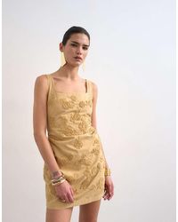 TOPSHOP - Structured Drape Mini Dress With 3D Flowers - Lyst