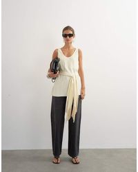 TOPSHOP - Satin Scoop Neck Cami With Fringe Detail Tie - Lyst