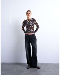 TOPSHOP - Mesh Cowl Neck Tortoise Shell Animal Print Long Sleeve Top - Lyst