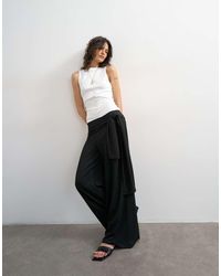 TOPSHOP - Plisse Wrap Scarf Detail Trousers - Lyst