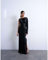 TOPSHOP - One Sleeve Twist Strap Satin Maxi Dress - Lyst