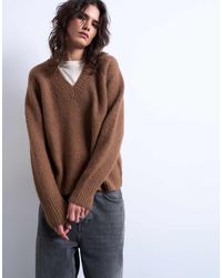 TOPSHOP - Knitted Wool-blend Fluffy V-neck Jumper - Lyst