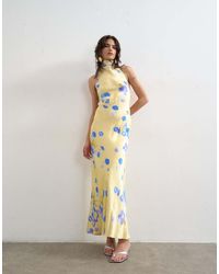 TOPSHOP - Satin Full Neck Halter Midi Dress - Lyst