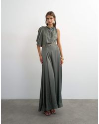 TOPSHOP - Satin High Cowl Neck Asymmetric Maxi Dress With Peach Contrast Trim - Lyst