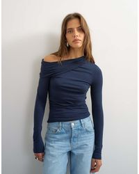 TOPSHOP - Off Shoulder Ruched Long Sleeve Top - Lyst