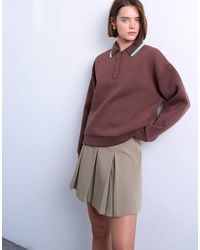 TOPSHOP - Scuba-Style Fabric Knit Collar Piped Polo Sweat - Lyst